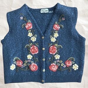 Alfred Dunner Blue Vest with Floral Embroidery